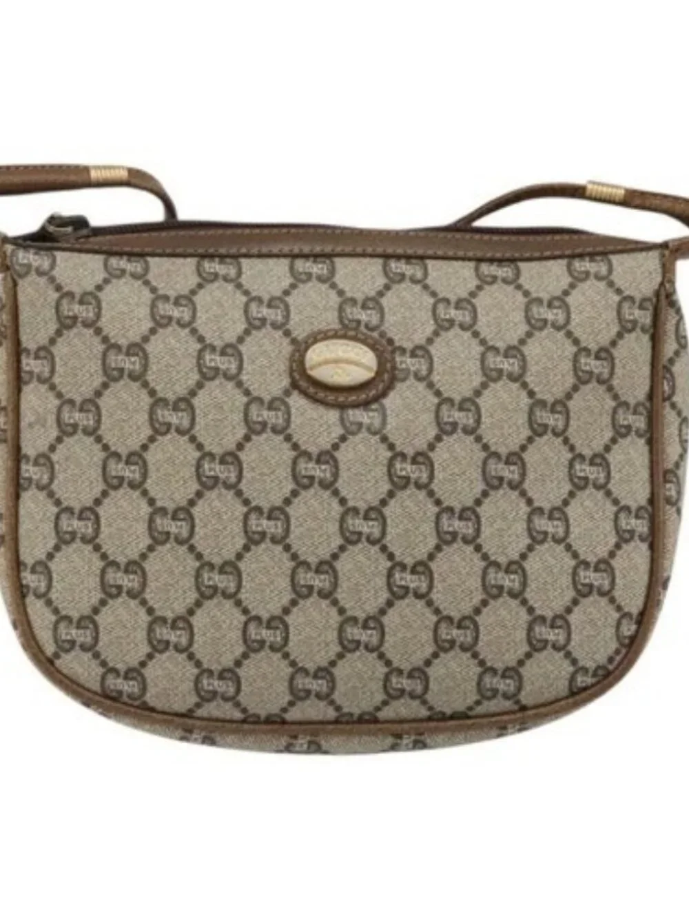 GUCCI GG Plus Supreme Shoulder Bag PVC Beige Gold Auth ka3460